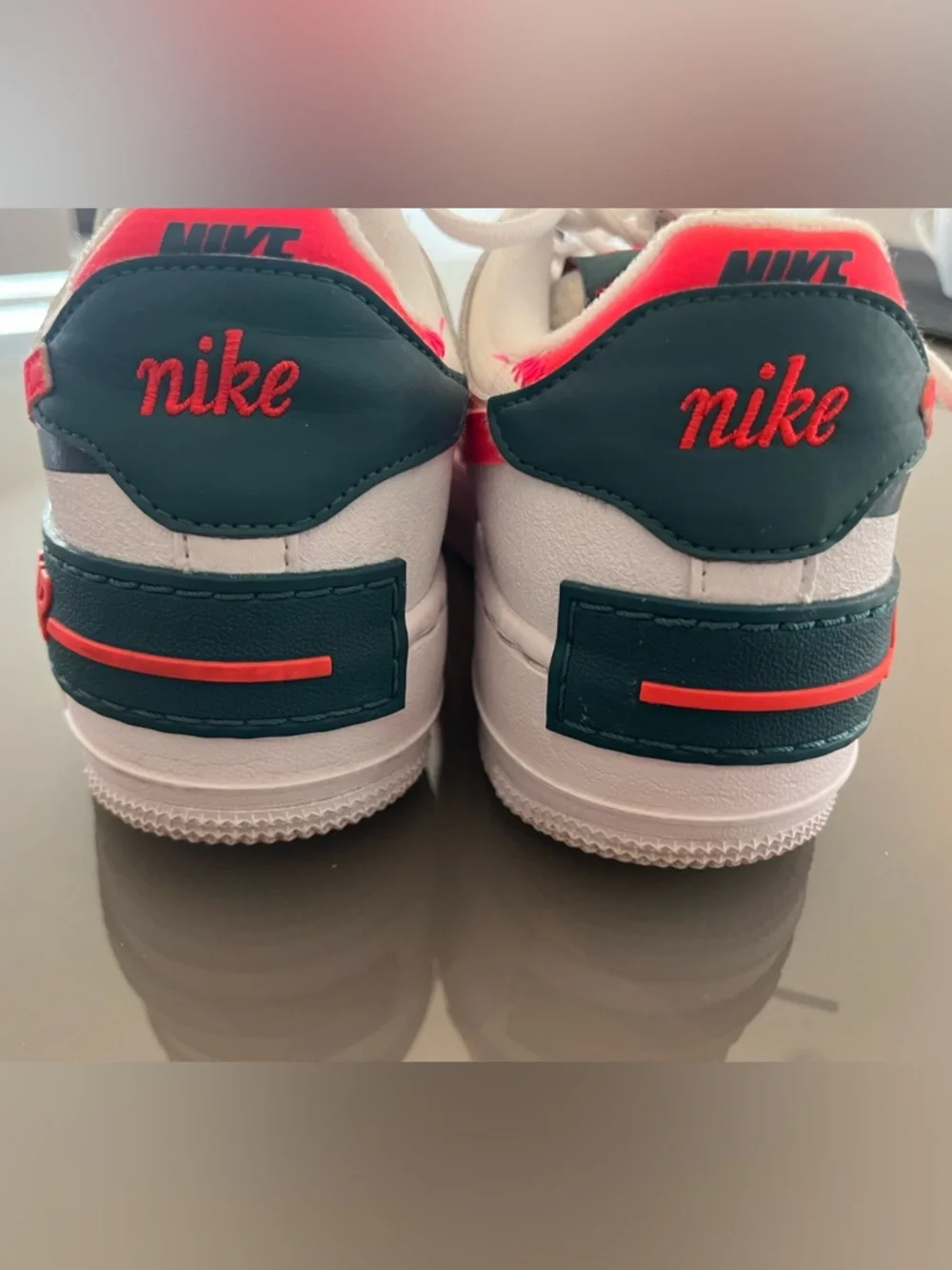Nike Air Force one White Sneakers with Neon Pink & Dark Teal Swoosh - Picture 4 of 8